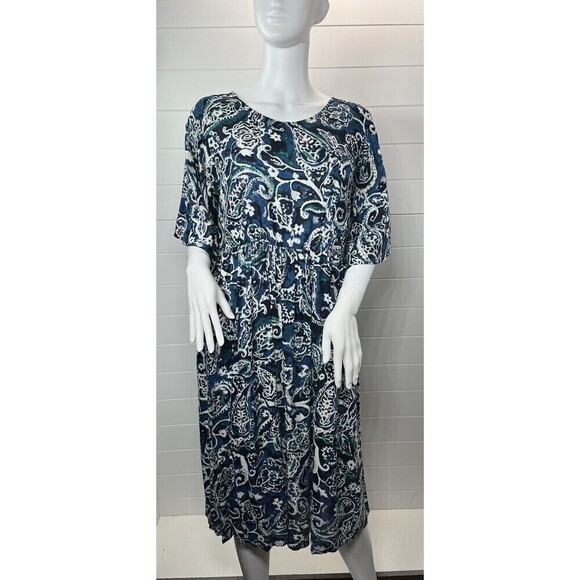 National Paisley Print Patio Lounge Midi A Line Dress MuMu Med Rayon Comfy Cozy - Picture 2 of 11